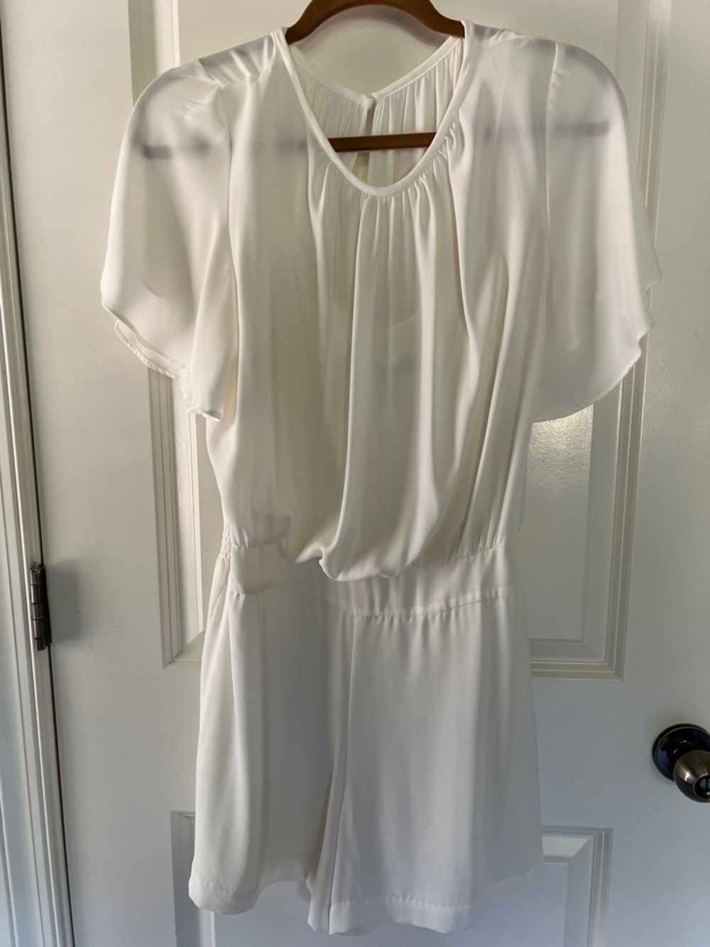 White Chiffon Romper with Flutter Sleeves